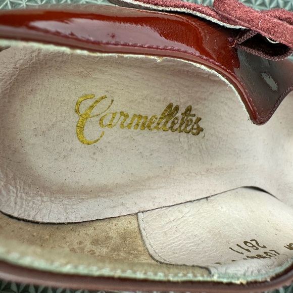 Carmelletes Wine Red Patent Leather Suede Mary Janes Heels Dancing Shoes, Sz 5 - Picture 12 of 12